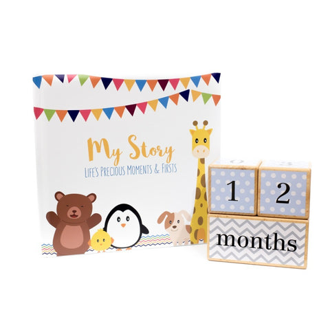 Baby Shower Collection - Little Animal Book and Blue Blocks