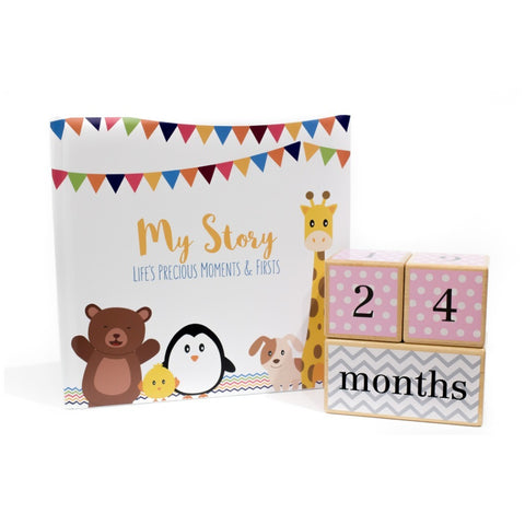 Baby Shower Collection - Little Animal Book and Pink Blocks